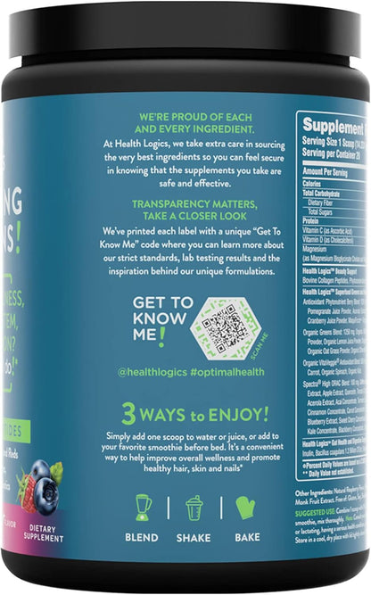 Health Logics Glowing Greens Superfood Powder with Collagen Peptides Digestive Enzymes Prebiotics and Probiotics – Antioxidant Improve Wellness Immune Digestive and Gut Health Support