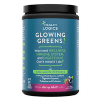 Health Logics Glowing Greens Superfood Powder with Collagen Peptides Digestive Enzymes Prebiotics and Probiotics – Antioxidant Improve Wellness Immune Digestive and Gut Health Support