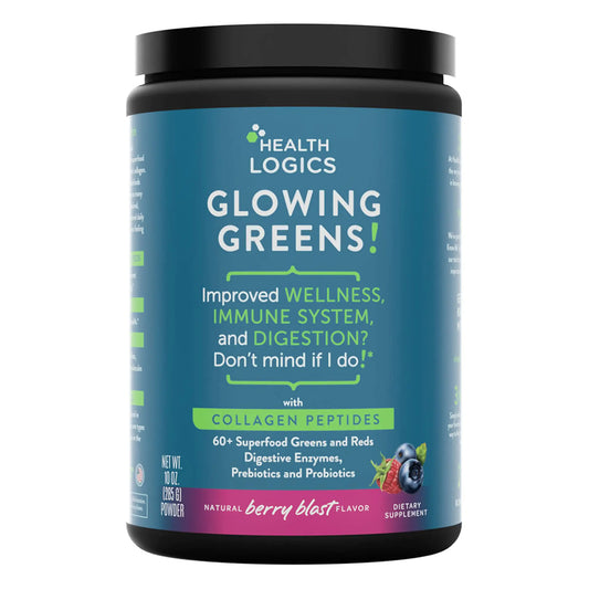 Health Logics Glowing Greens Superfood Powder with Collagen Peptides Digestive Enzymes Prebiotics and Probiotics – Antioxidant Improve Wellness Immune Digestive and Gut Health Support
